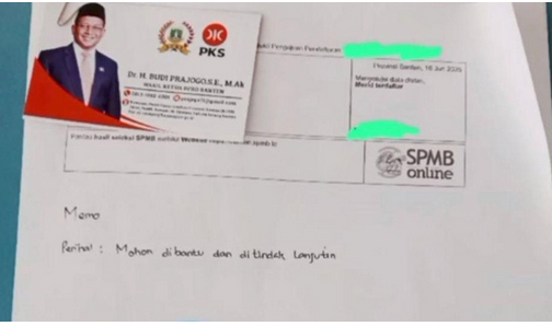 JABATAN WAKIL KETUA DPRD BANTEN BUNTUT MEMO TITIP SISWA SPMB