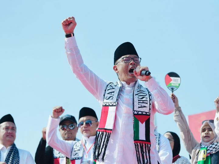 Menlu RI di Aksi Bela Palestina: “Kami Akan Terus Menolak Segala Bentuk Penjajahan”