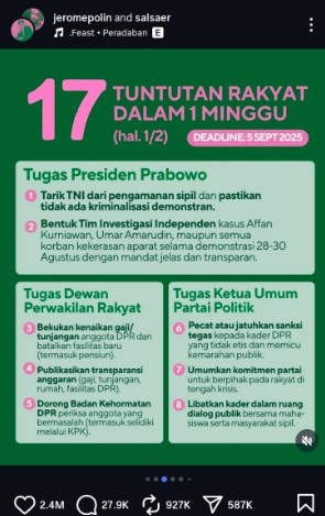 Tuntutan Rakyat Viral, Jerome Polin Sebarkan 17 Agenda Mendesak di Medsos