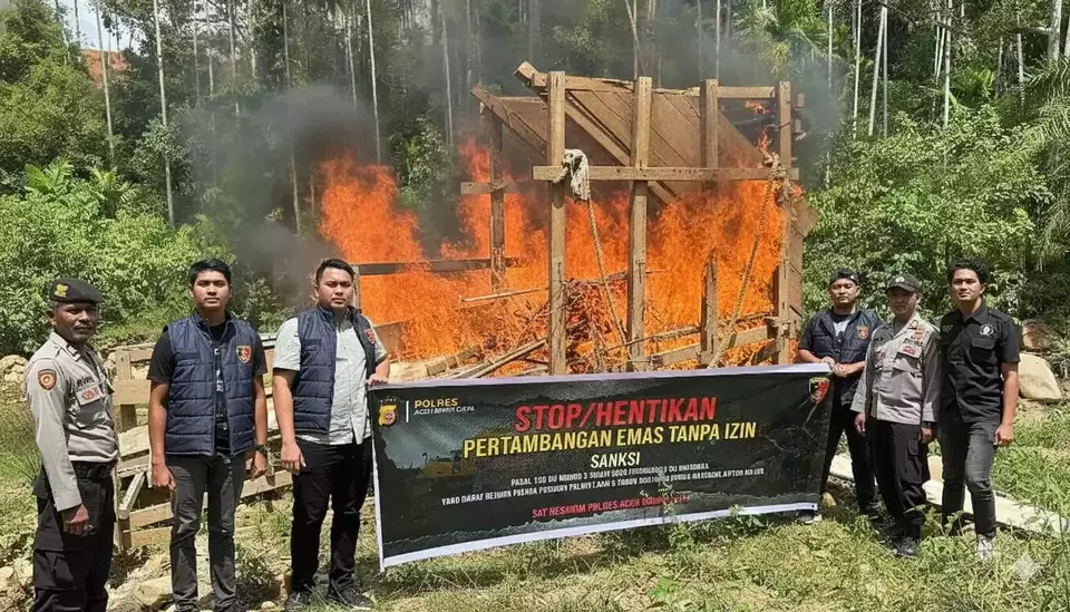 Cegah Aktivitas Tambang Emas Ilegal, Polisi Musnahkan Asbuk di Perbatasan Abdya-Gayo Lues